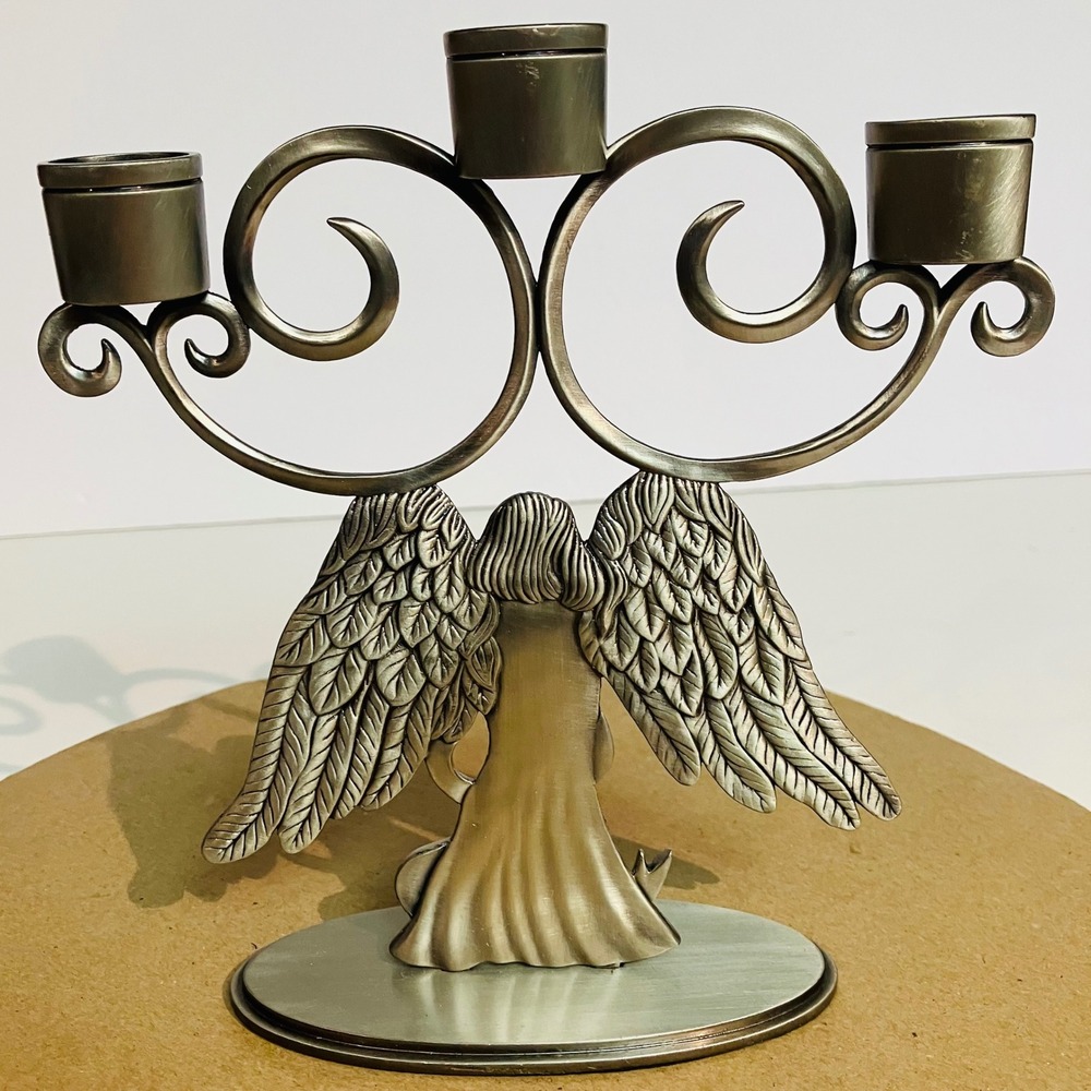 Unbranded Angel Candelabra Home Decor OS Silver Excellent 3-Cup Votive Holder